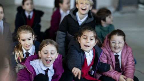 School children at East Pool Mine